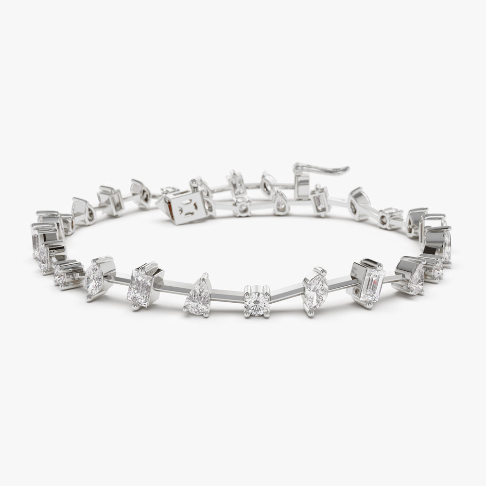 OBFJ2096 - Multi-Shape Slant Diamond Bracelet bracelets in selectable metal and diamond options - Roselle Jewelry view 8