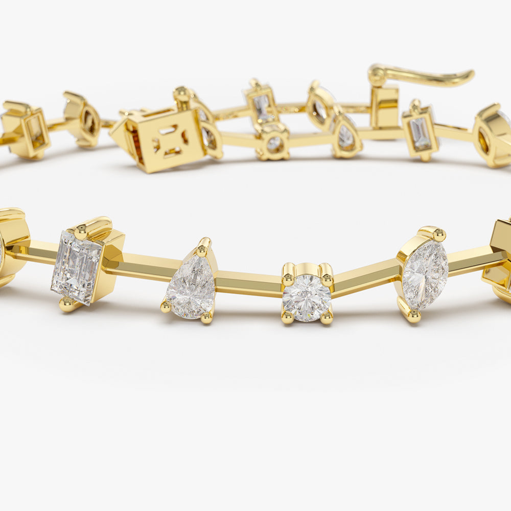 OBFJ2096 - Multi-Shape Slant Diamond Bracelet bracelets in selectable metal and diamond options - Roselle Jewelry view 10