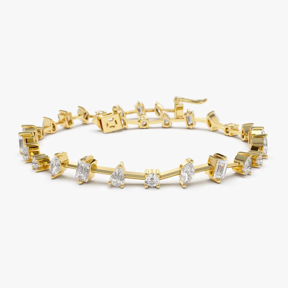 OBFJ2096 - Multi-Shape Slant Diamond Bracelet bracelets in selectable metal and diamond options - Roselle Jewelry view 1