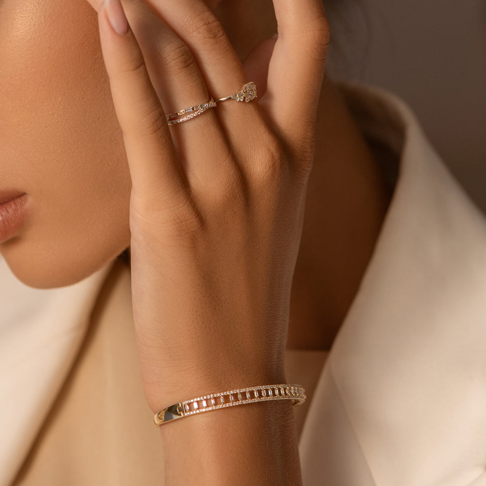 OBFJ1519 - 14K Baguette & Round Diamond Bangle Bracelet 4
