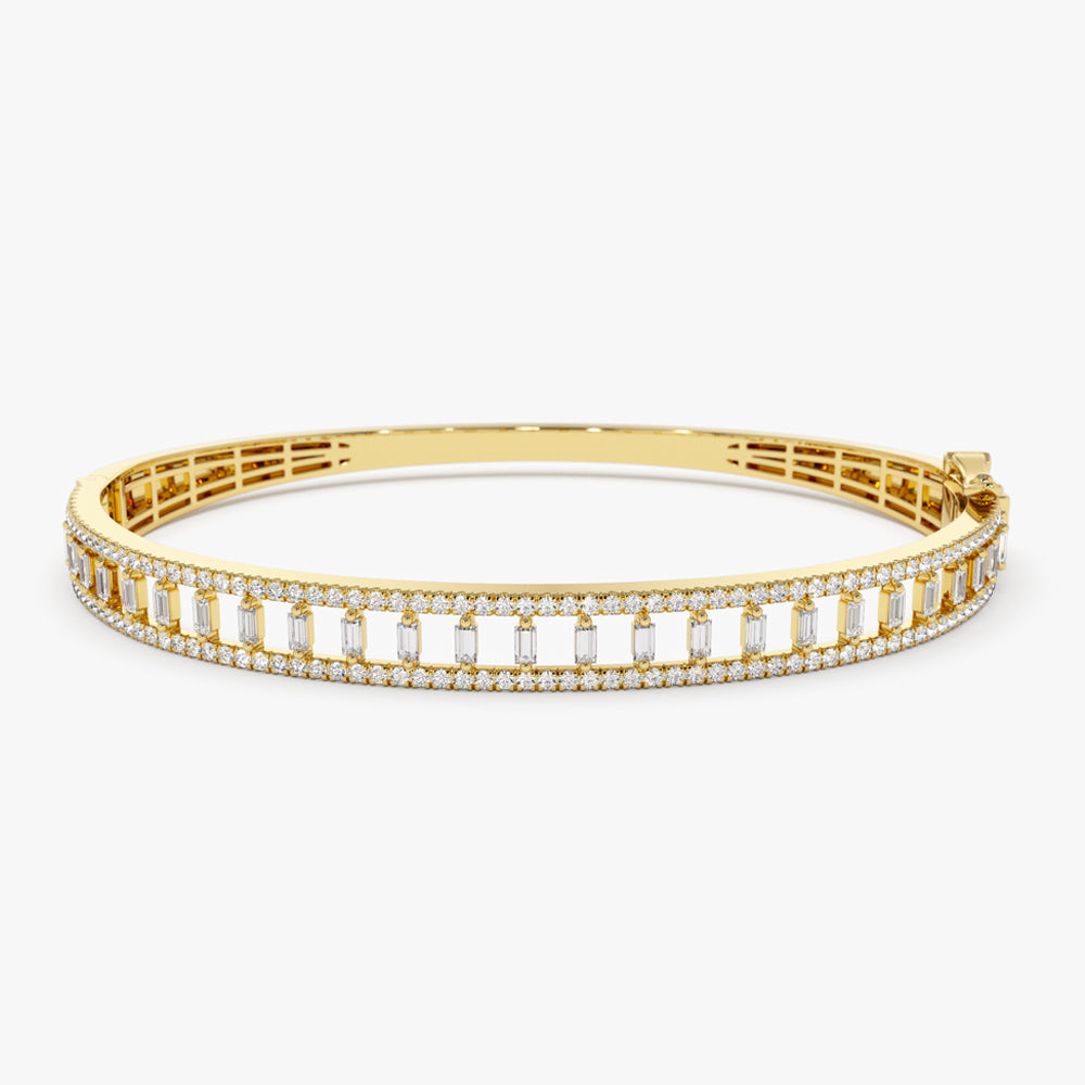 OBFJ1519 - 14K Baguette & Round Diamond Bangle Bracelet 1