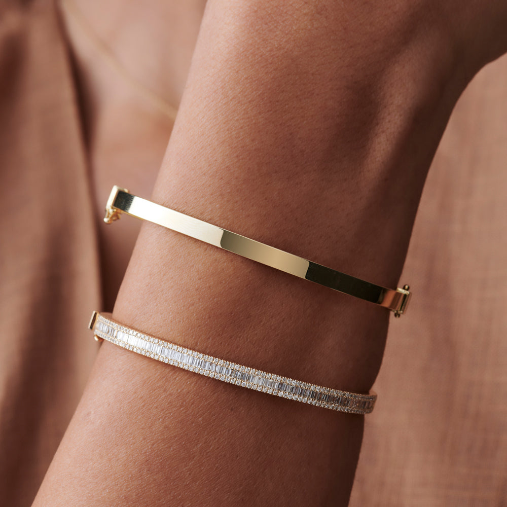 OBFJ1520 - 14k Half Eternity Baguette and Round Diamond Bangle 2