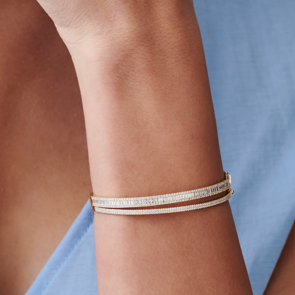 OBFJ1520 - 14k Half Eternity Baguette and Round Diamond Bangle 6
