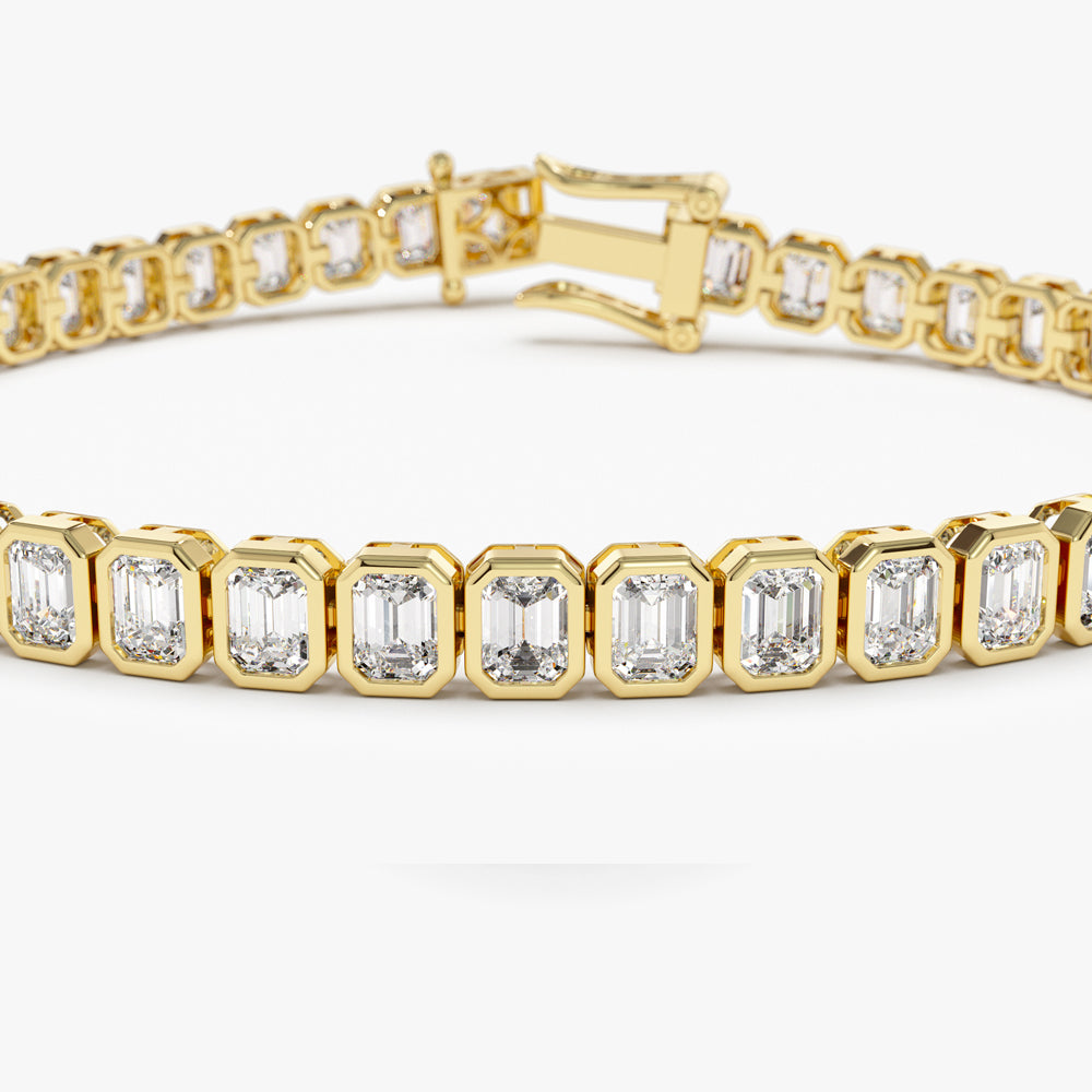 OBFJ2288 - Bezel Setting 5.75 ctw Emerald Cut Diamond Tennis Bracelet bracelets in selectable metal and diamond options - Roselle Jewelry view 8