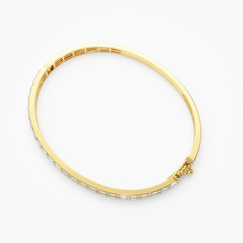 OBFJ1452 - 14k Baguette and Round Brilliant Micro Pave Statement Bangle Bracelet 5