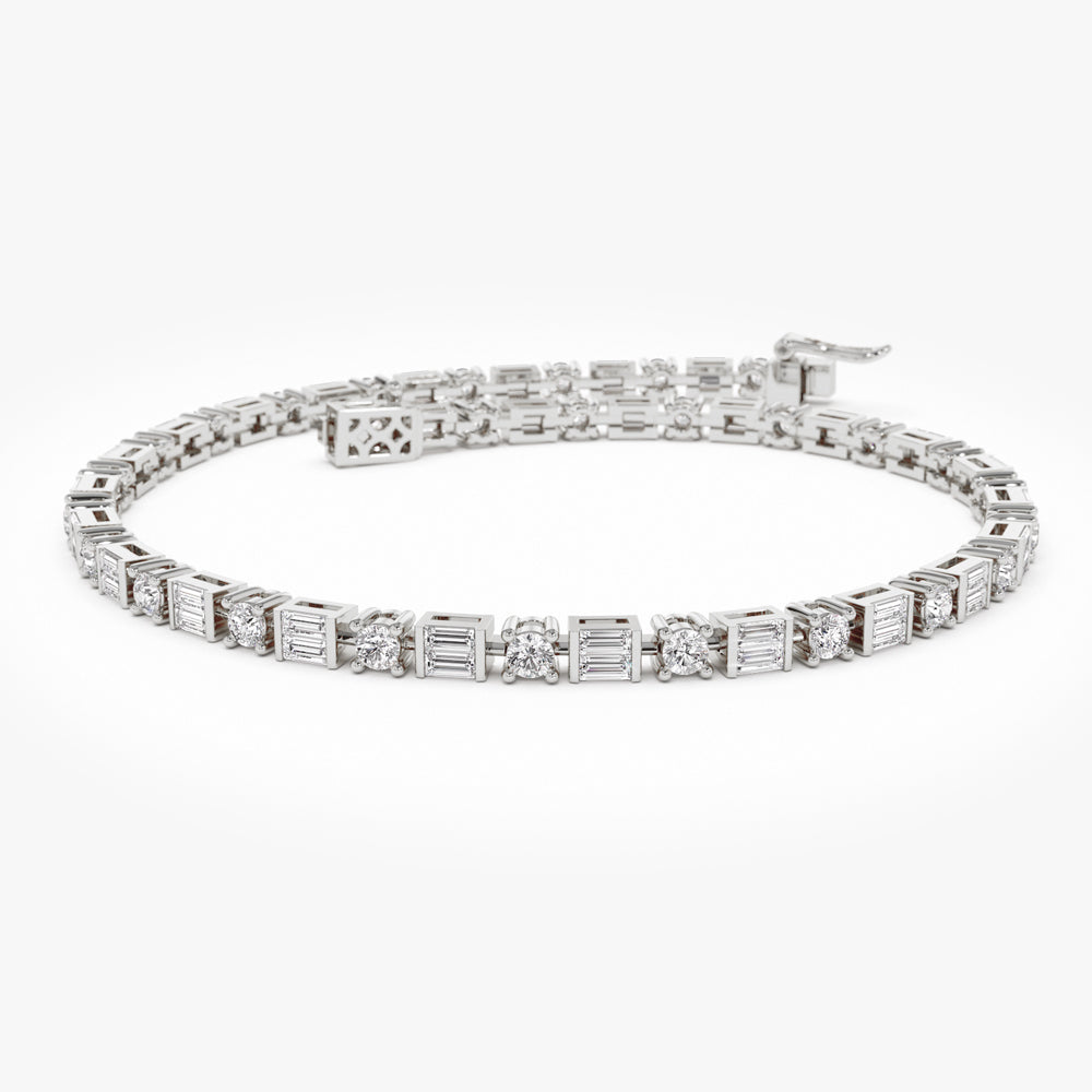 OBFJ1498 - 14k Baguette & Round Natural Diamond Tennis Bracelet 5