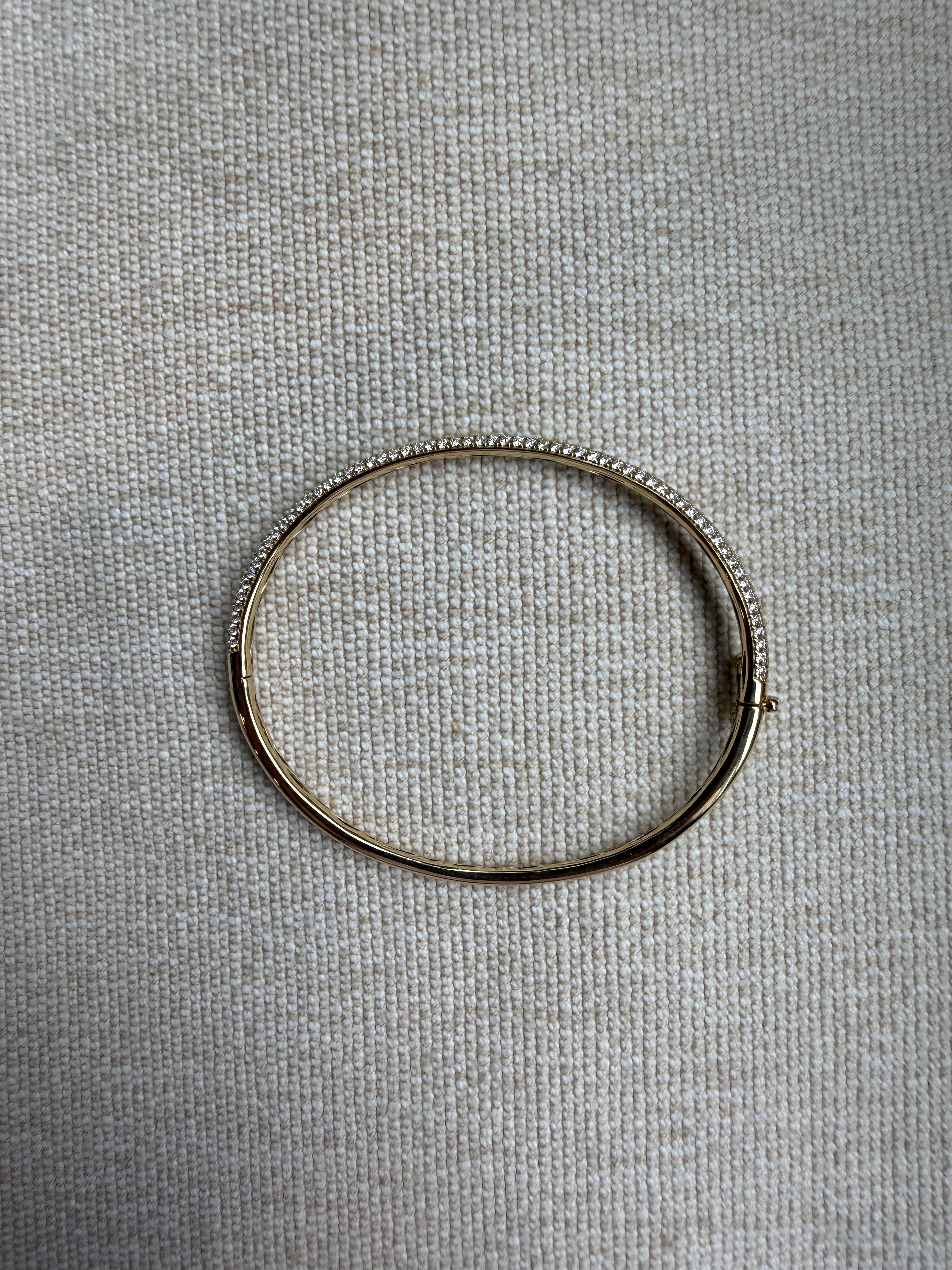 OBFJ0042 - 14K Gold Triple Row Diamond Hinged Bangle 6