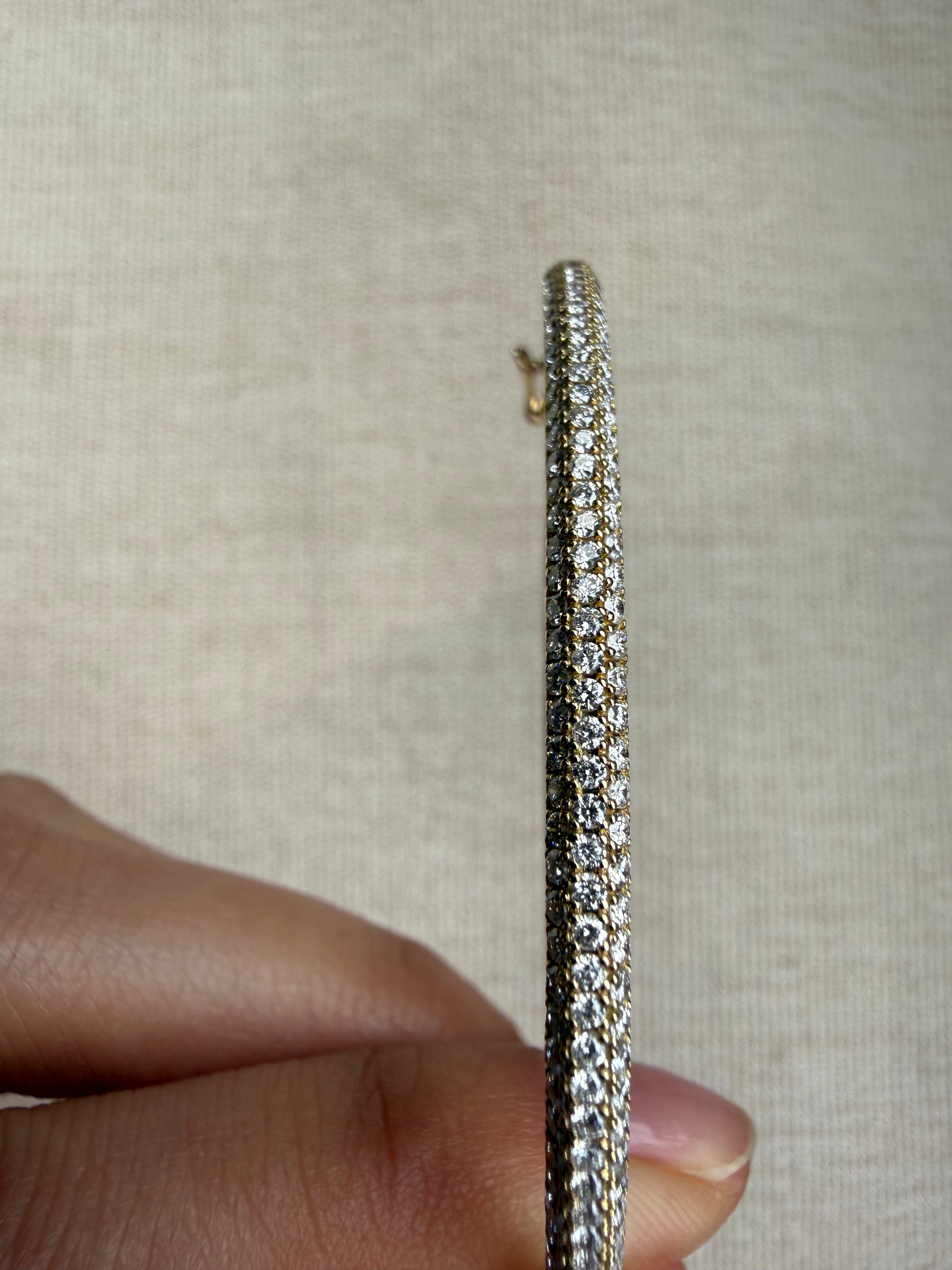 OBFJ0042 - 14K Gold Triple Row Diamond Hinged Bangle 5