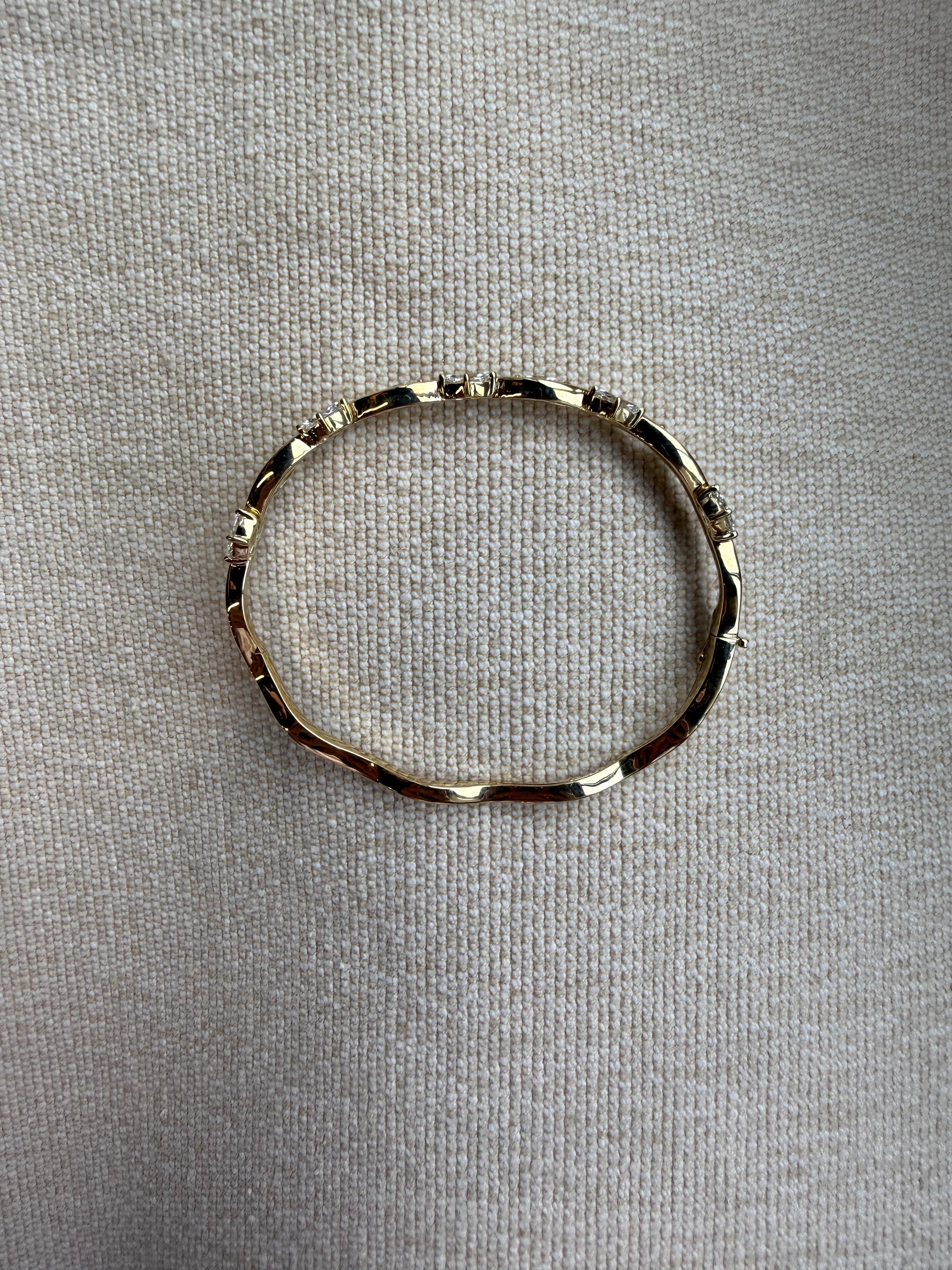 OBFJ0041 - 14K Gold Lab Grown Marquise Diamond Wavy Bangle 6