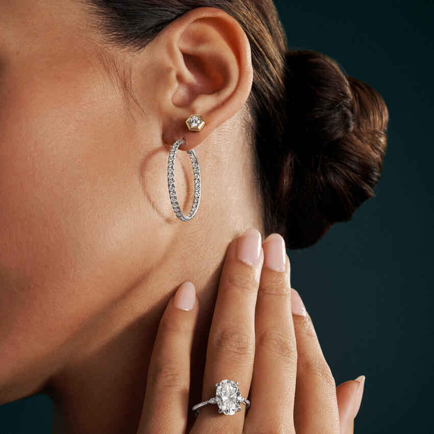 LE11437 - Hexagon Bezel Lab Diamond Stud Earrings 0.50 CTW