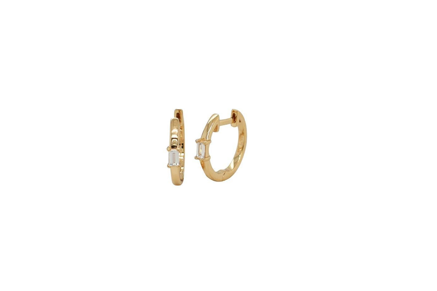 OBFJ0054 - 14k Gold Single Baguette Prong Huggie 1