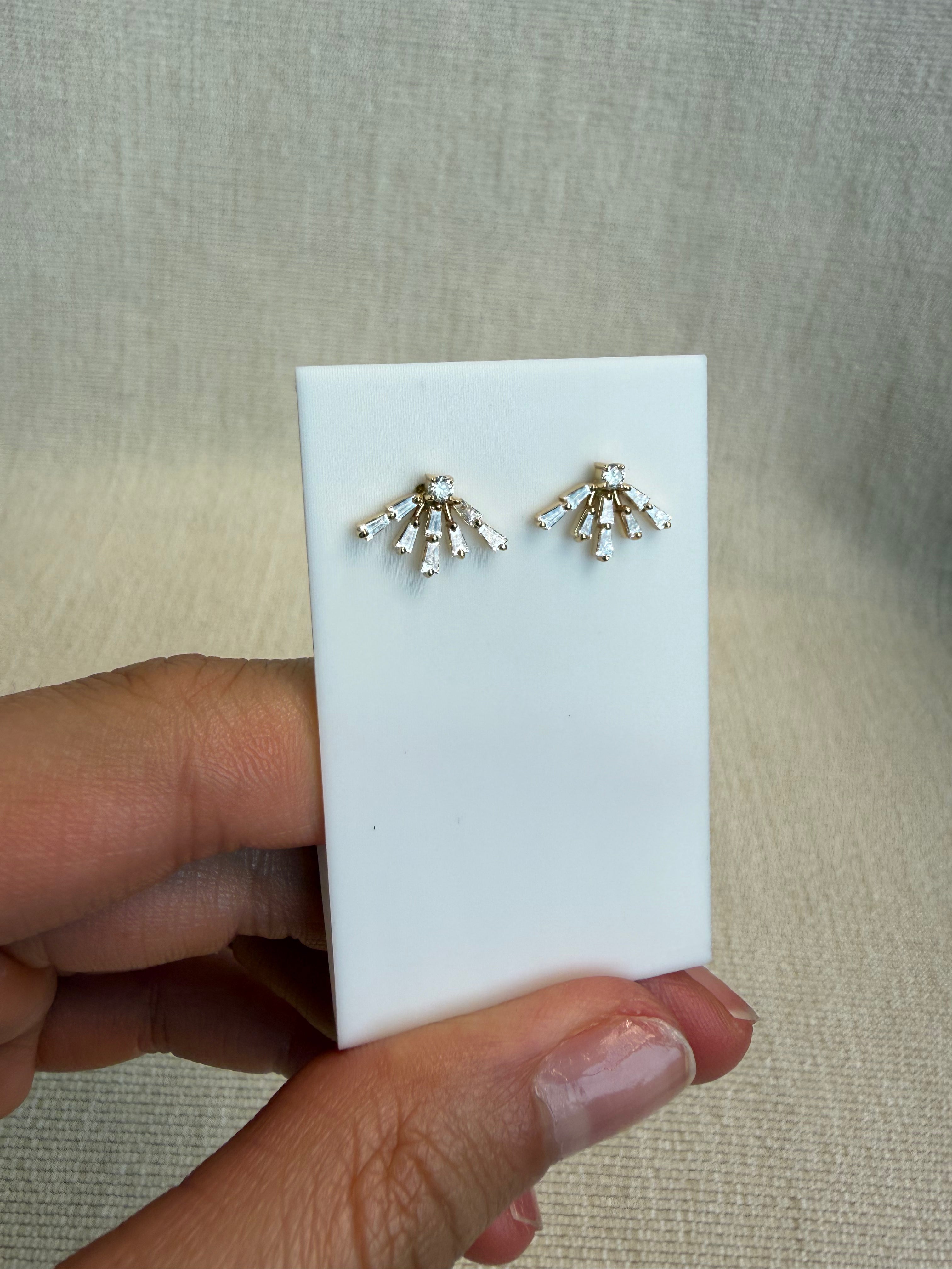 OBFJ0051 - 14K Gold Diamond Ray Stud Earrings 3