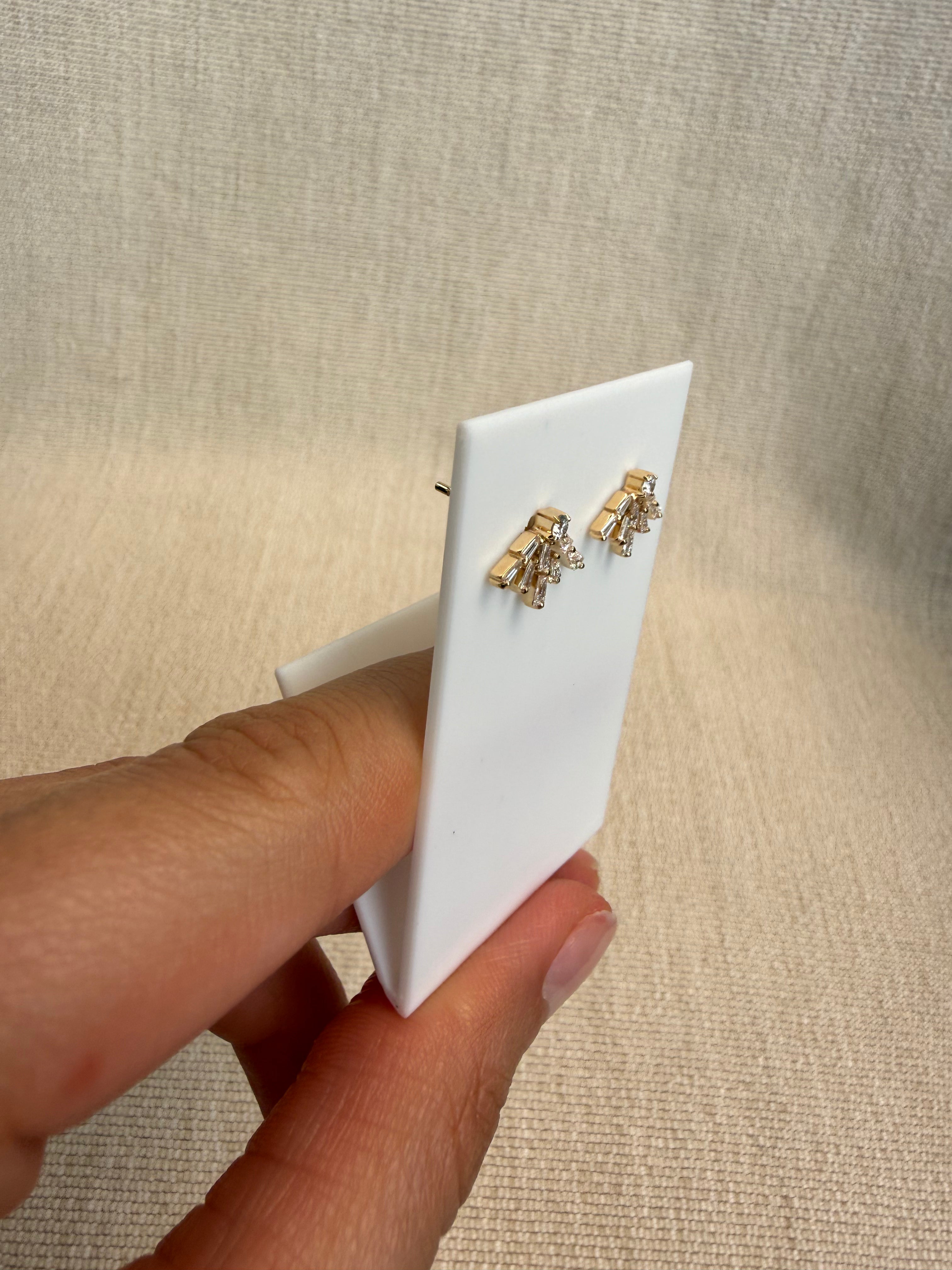 OBFJ0051 - 14K Gold Diamond Ray Stud Earrings 4