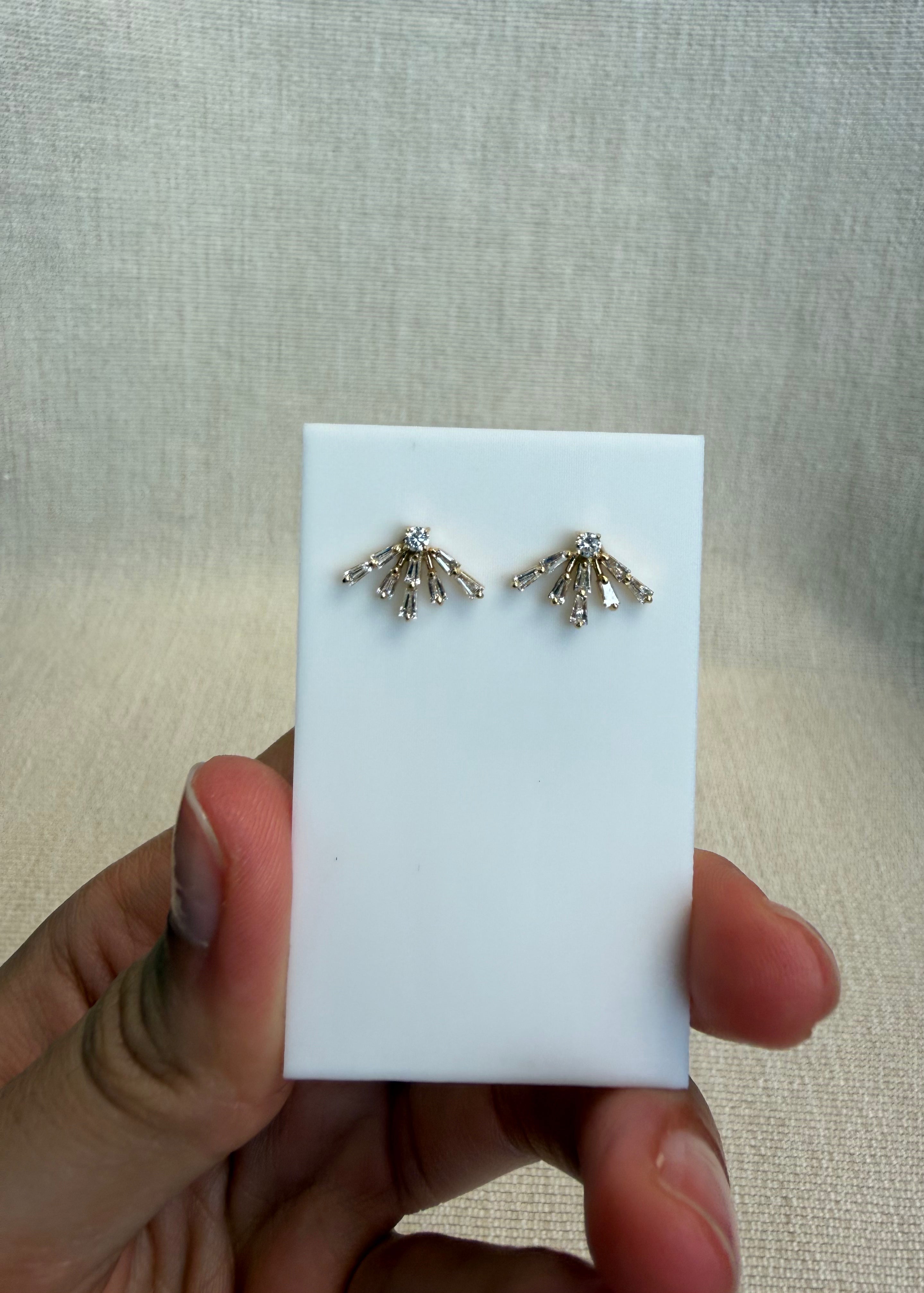 OBFJ0051 - 14K Gold Diamond Ray Stud Earrings 6