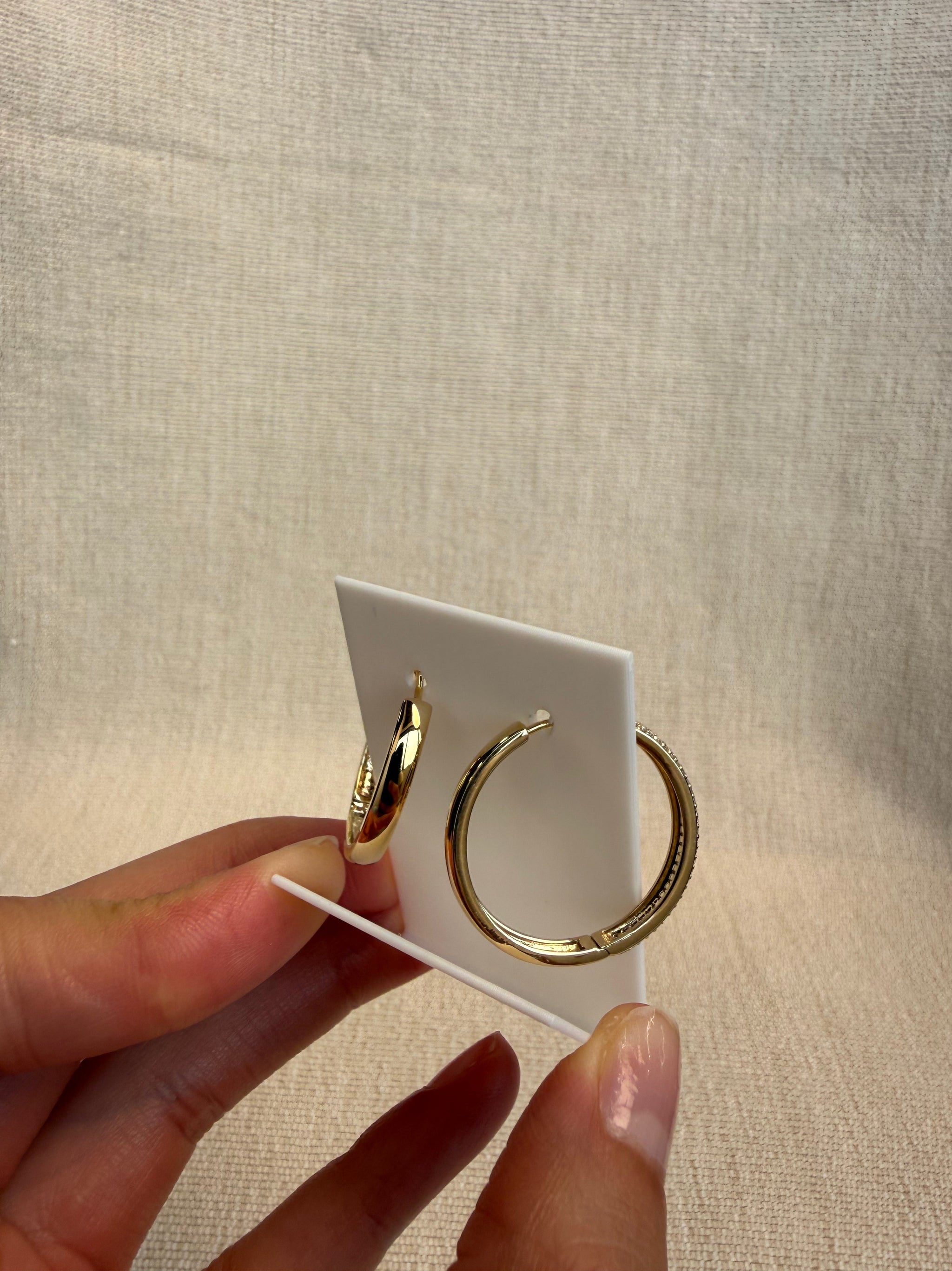 OBFJ0055 - 14k Gold Three Row Shared prongs Hoops 5