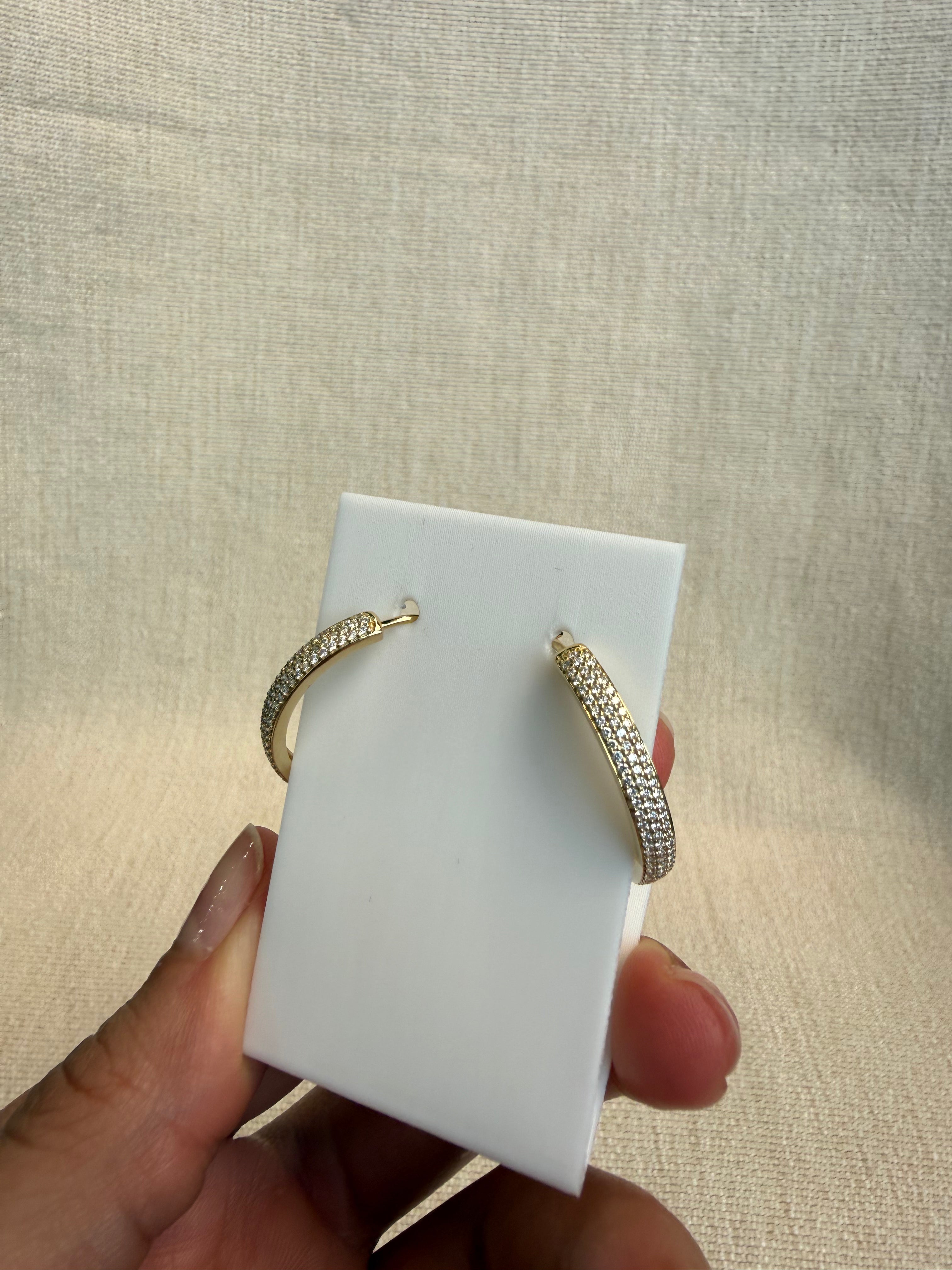 OBFJ0055 - 14k Gold Three Row Shared prongs Hoops 3