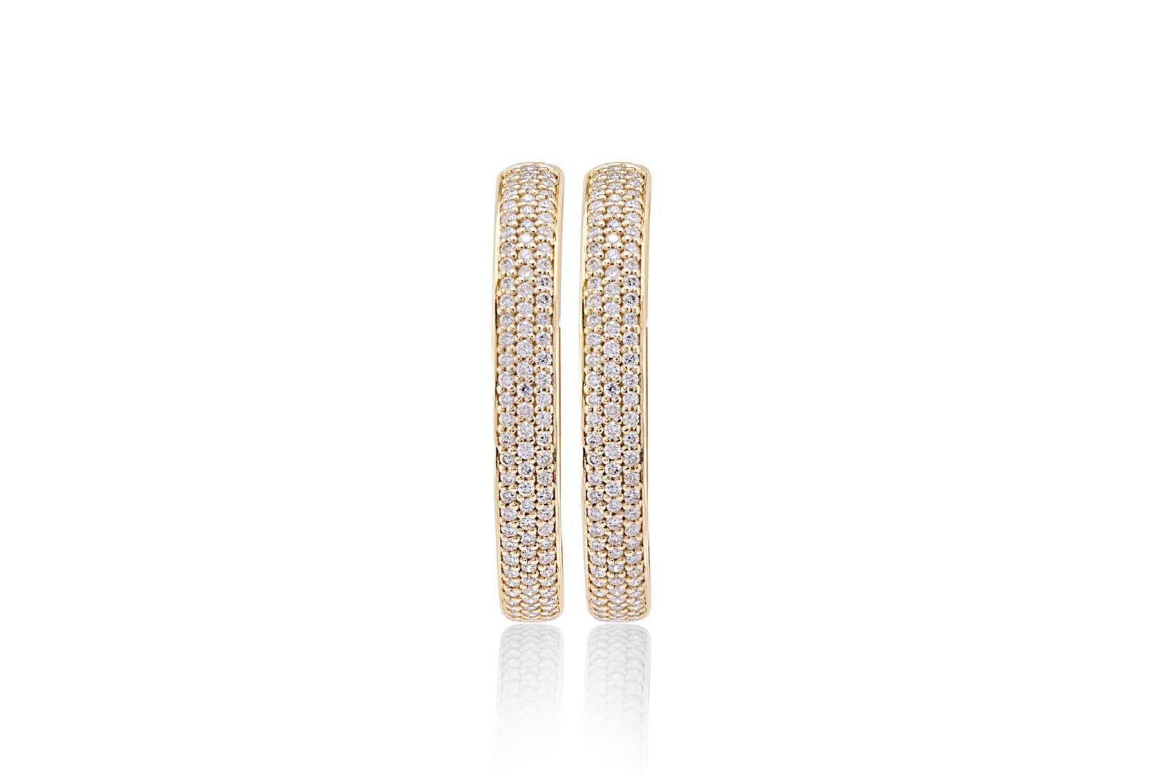 OBFJ0055 - 14k Gold Three Row Shared prongs Hoops 1