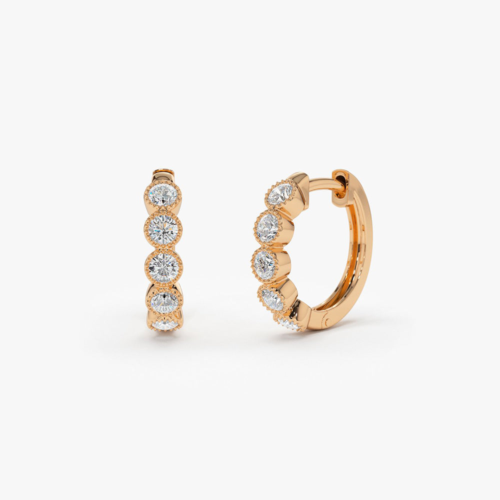 OBFJ0142 - 14K Rose Gold Bezel Setting Diamond Huggie Earrings 1