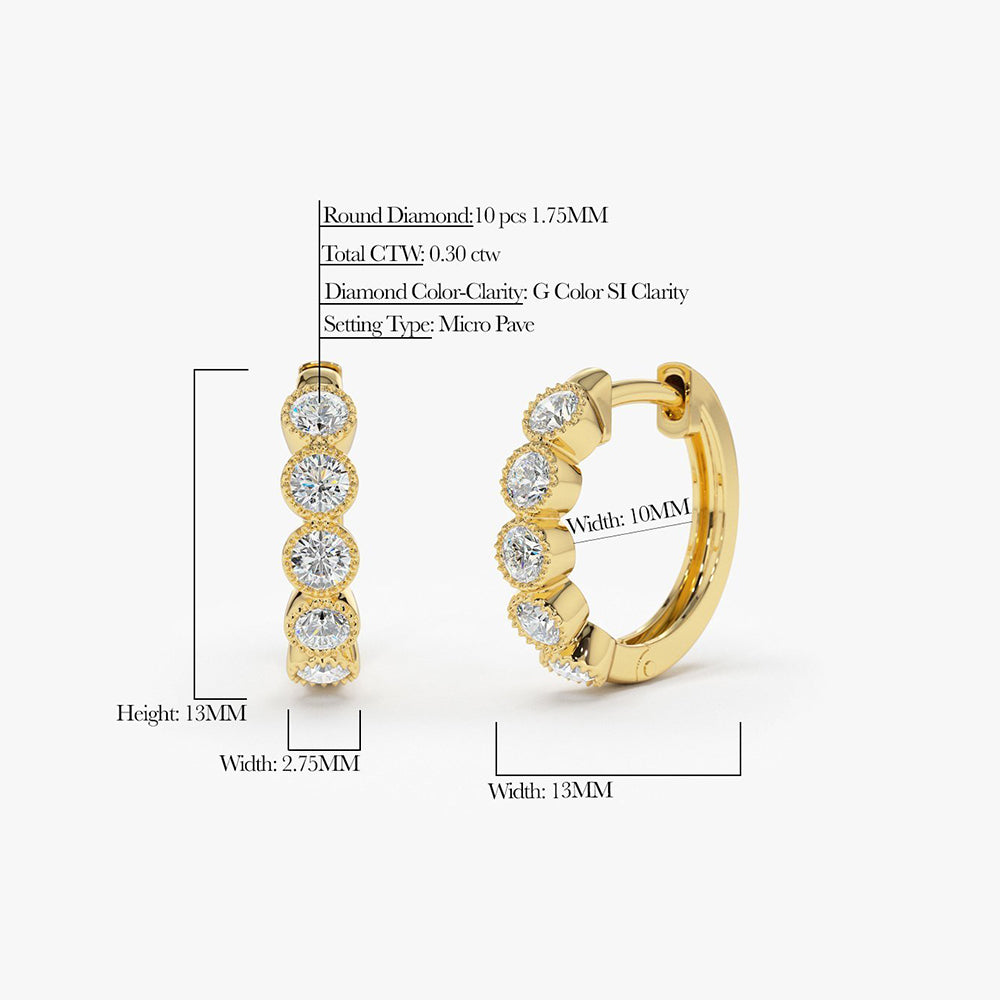 OBFJ1873 - 14K Gold Bezel Setting Diamond Huggie Earrings 6