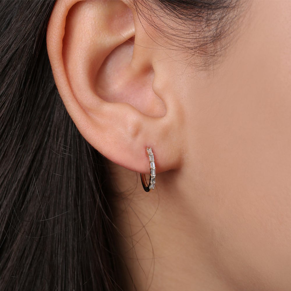 OBFJ0144 - 14K Rose Gold Mini Baguette Huggie Earrings 3