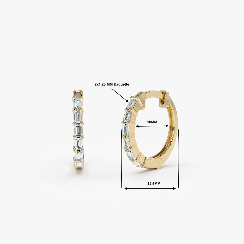OBFJ1832 - 14K Gold Mini Baguette Huggie Earrings 5