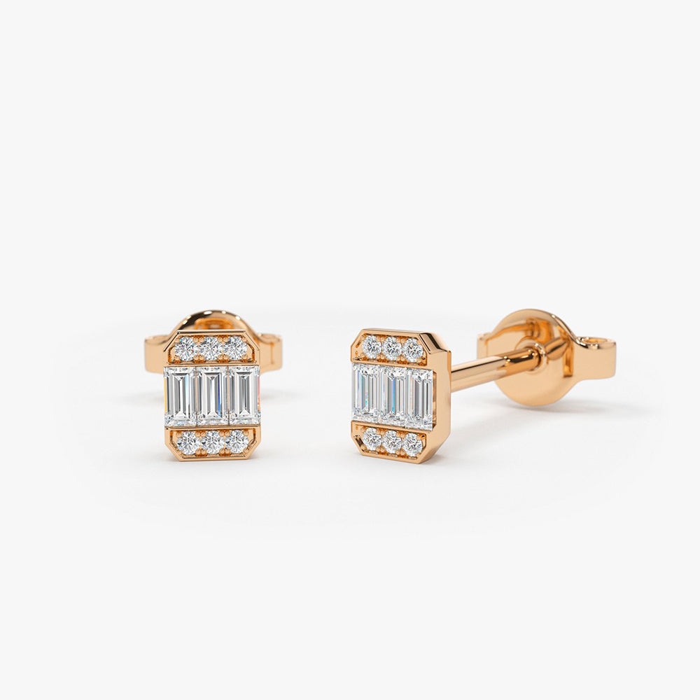 OBFJ1901 - 14K Tiny Baguette Diamond Stud Earrings 4