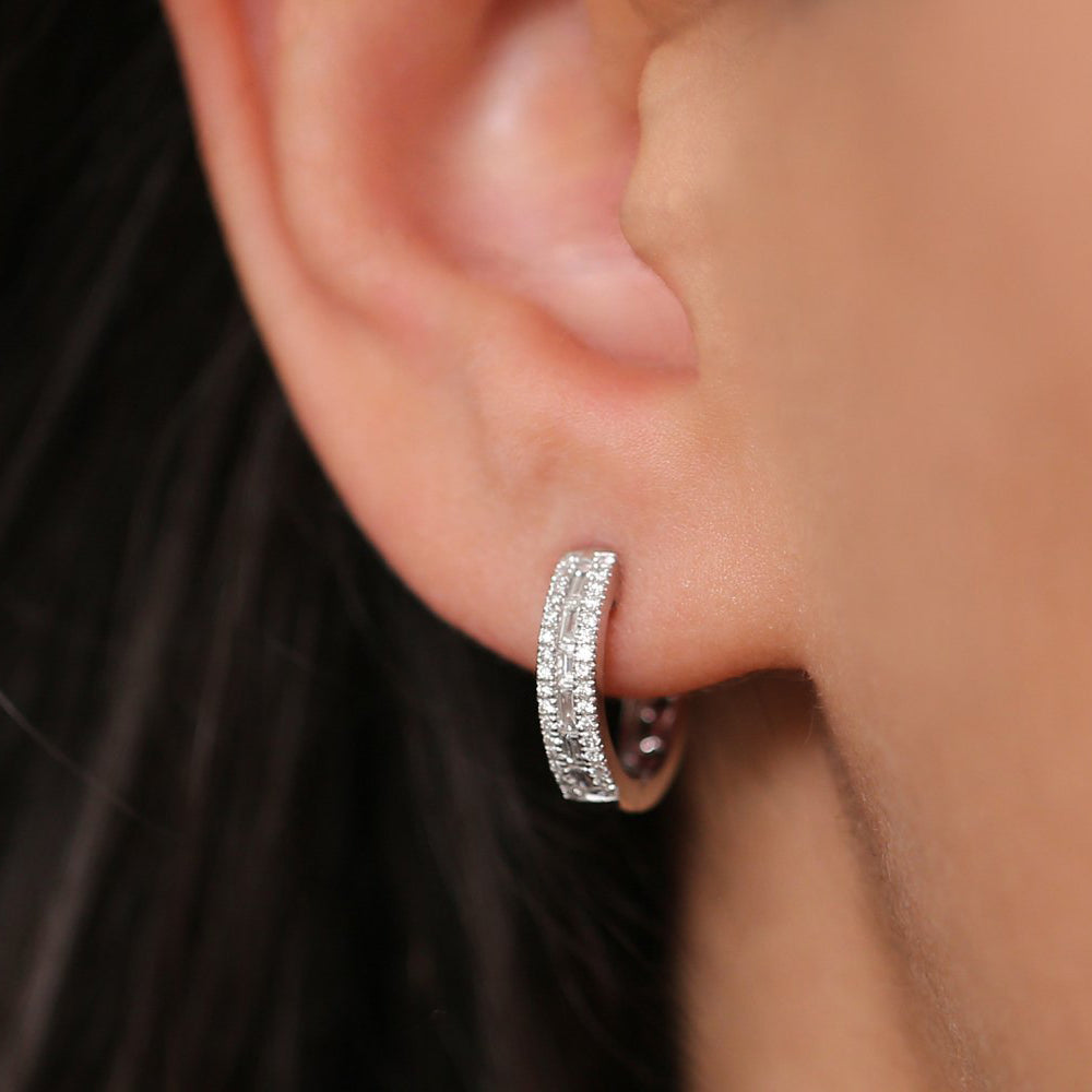 OBFJ1900 - 14K Pave Diamonds and Baguette Hoop Earrings 2