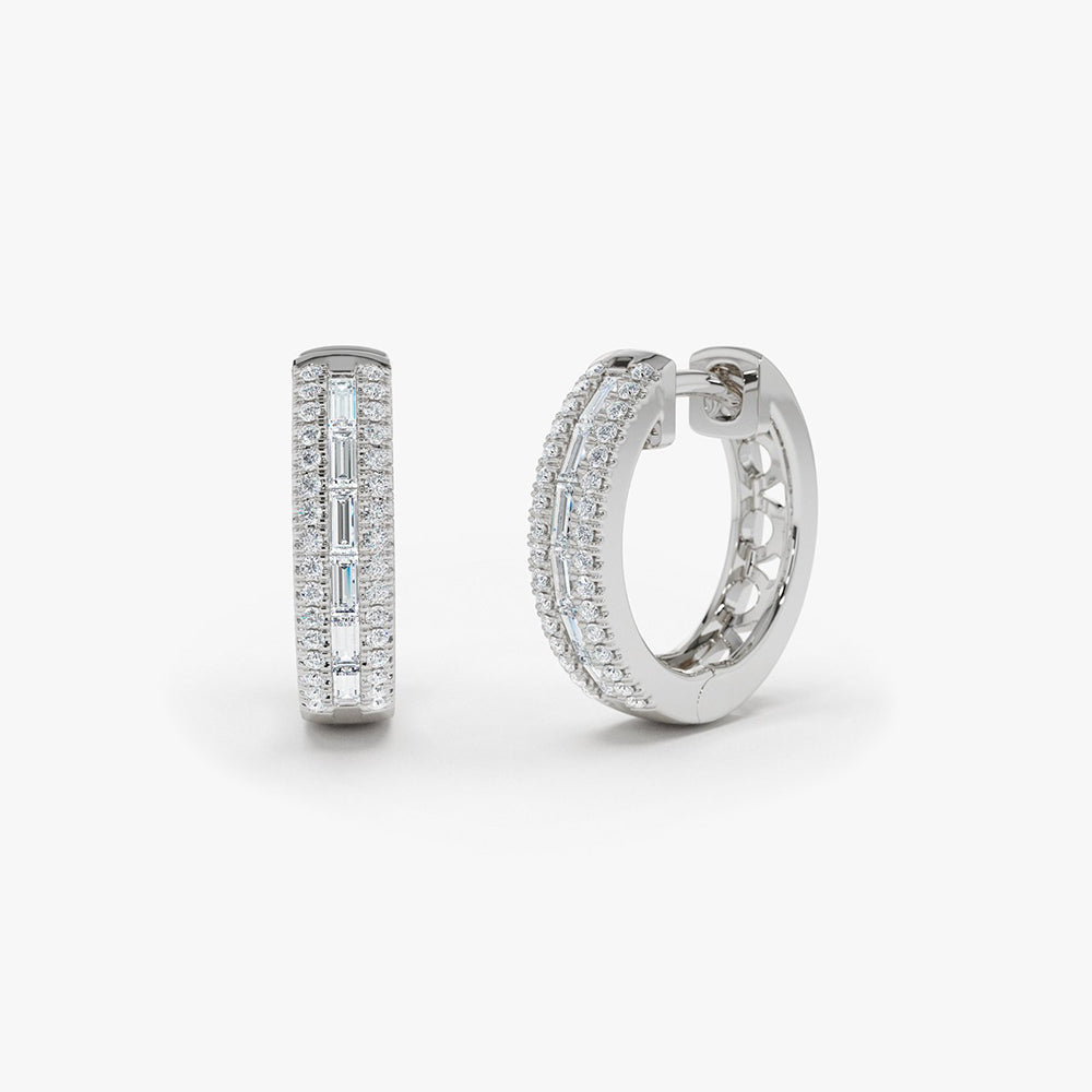 OBFJ1900 - 14K Pave Diamonds and Baguette Hoop Earrings 8
