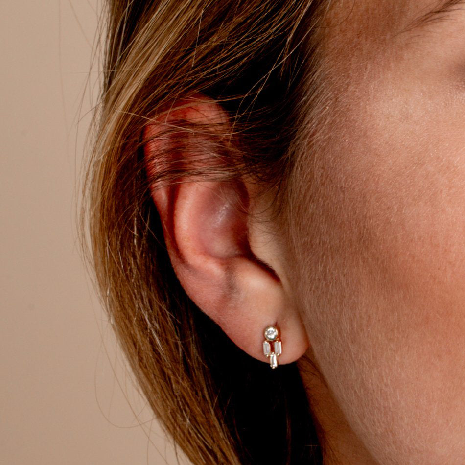 OBFJ0150 - 14k Rose Unique Baguette Diamond Earrings 4