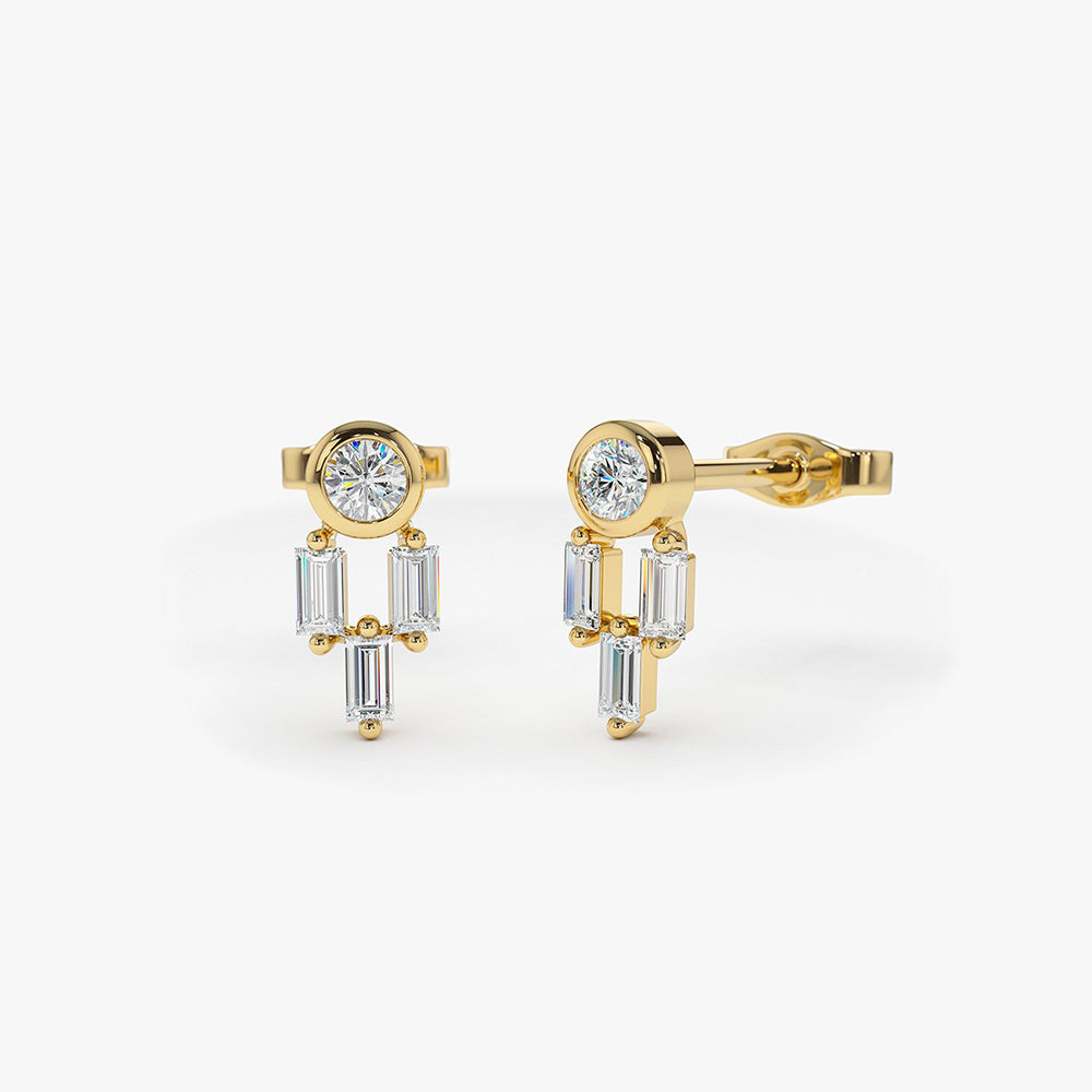 OBFJ1968 - 14k Unique Baguette Diamond Earrings 1