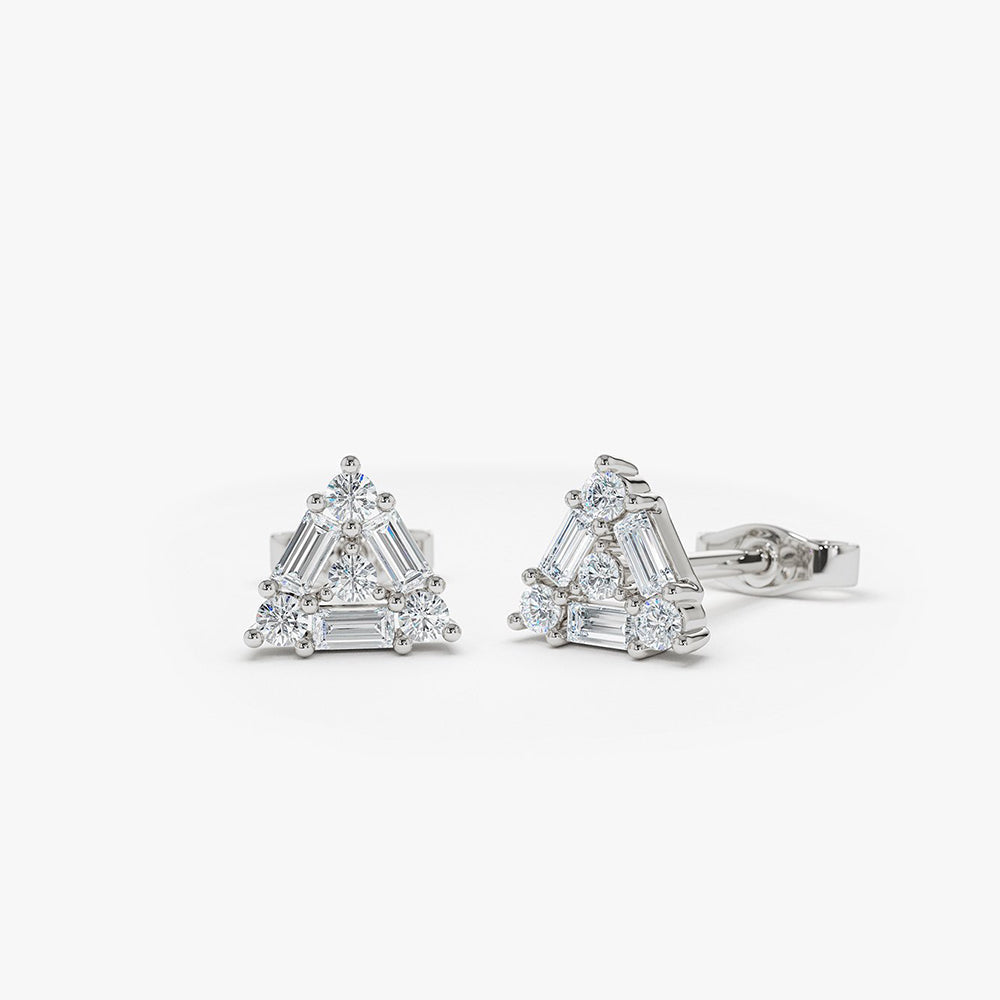 OBFJ1931 - 14k Triangle Shaped Round & Baguette Diamond Studs 4