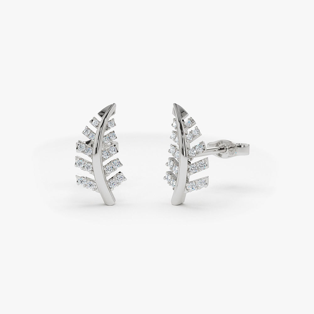 OBFJ1939 - 14k Gold Diamond Leaf Earrings 6