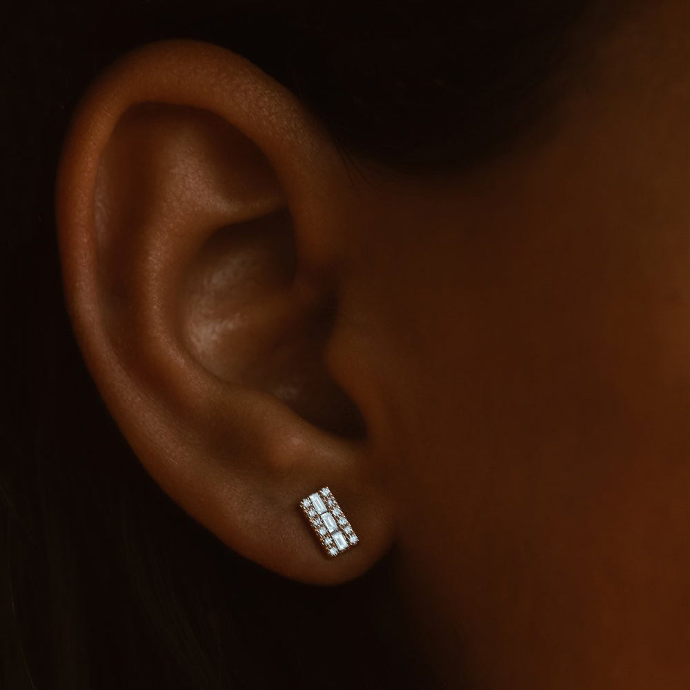 OBFJ2006 - 14K Baguette Diamond Bar Earrings 4
