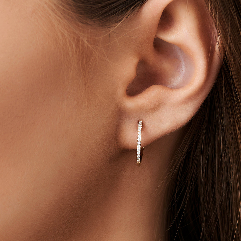 OBFJ1982 - 14k Medium Diamond Hoop Earrings 2