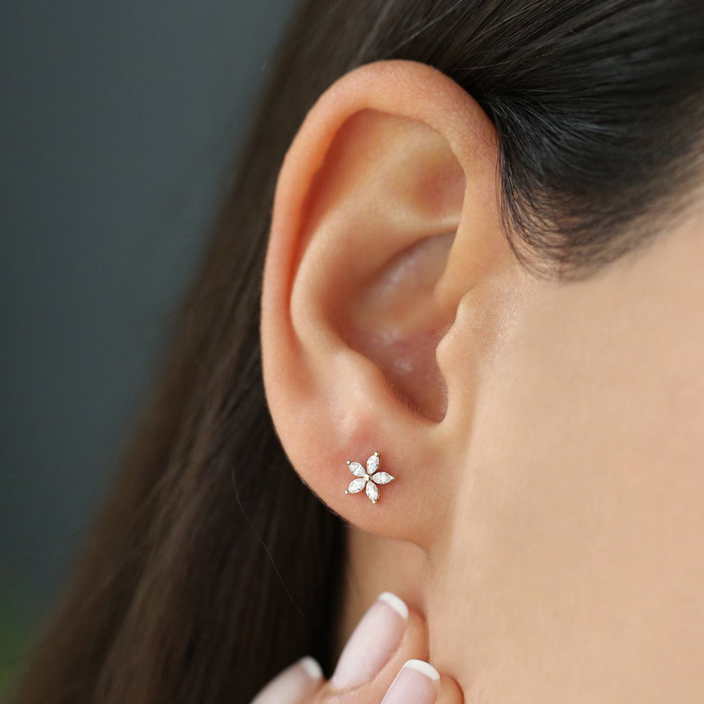 OBFJ0157 - 14k Rose Marquise Diamond Floral Studs 3