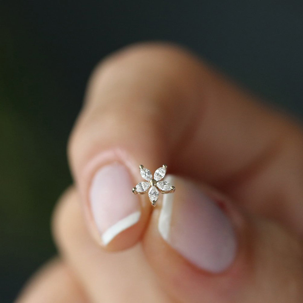 OBFJ0157 - 14k Rose Marquise Diamond Floral Studs 5