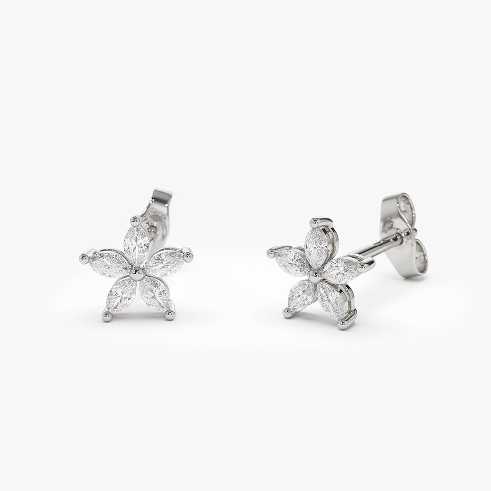 OBFJ2039 - 14k Marquise Diamond Floral Studs 7