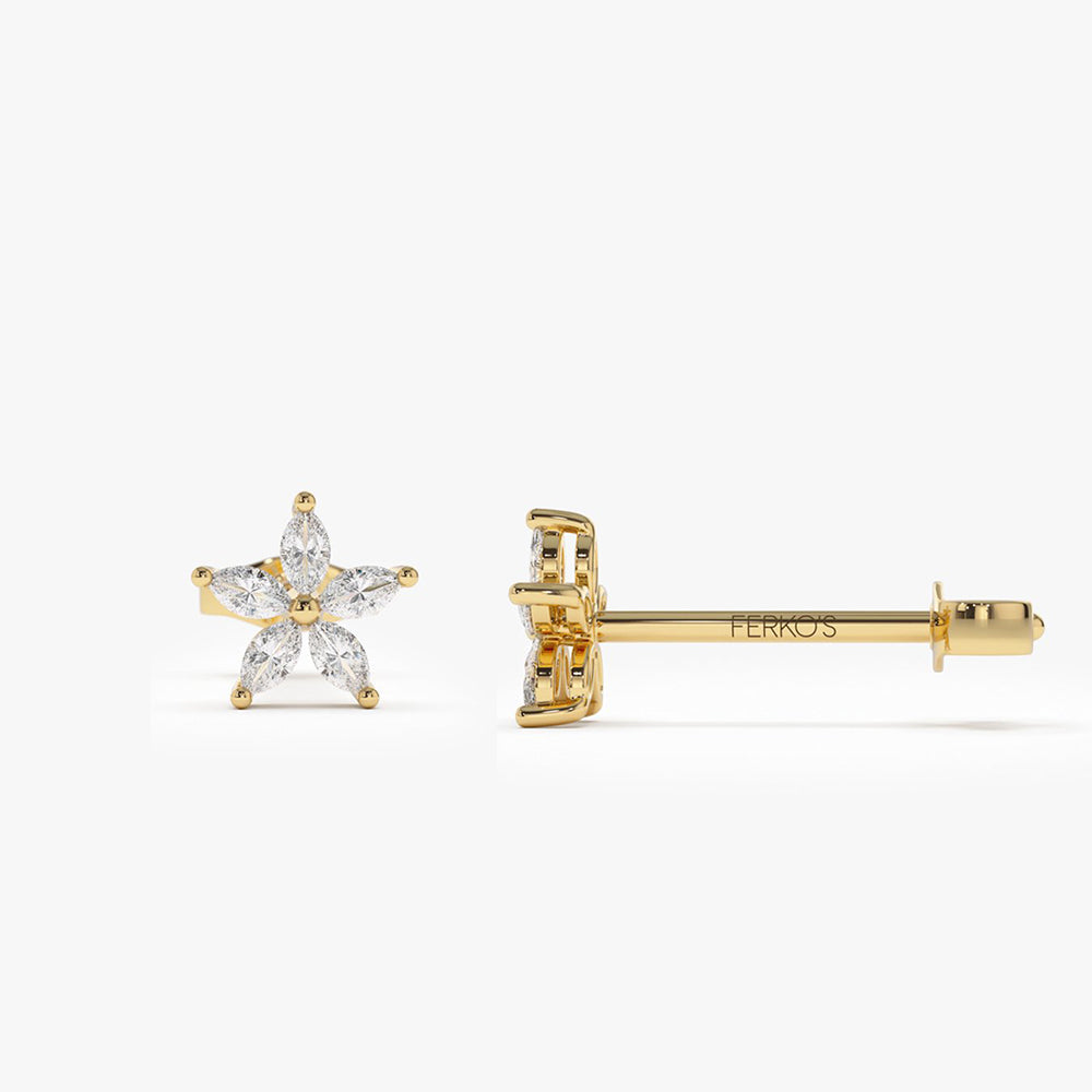 OBFJ2039 - 14k Marquise Diamond Floral Studs 8