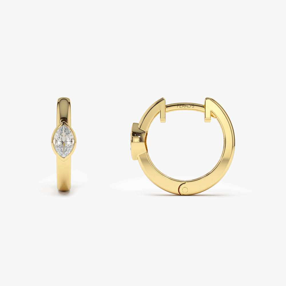 OBFJ2121 - 14K Bezel Setting Marquise Diamond Mini Hoops 5