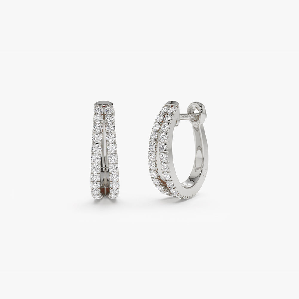 OBFJ2120 - 14k Double Hoop Diamond Earrings 5