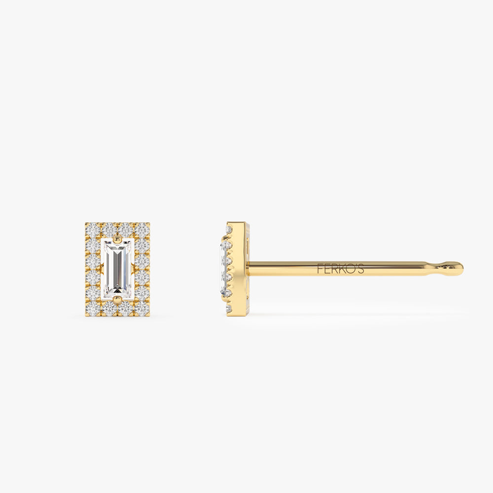 OBFJ2126 - 14k Baguette Diamond Halo Setting Diamond Studs 6
