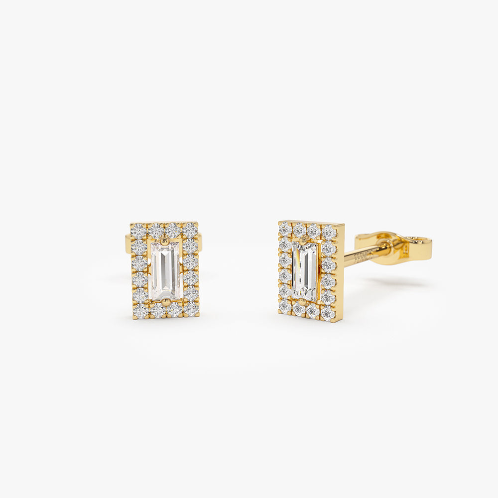 OBFJ2126 - 14k Baguette Diamond Halo Setting Diamond Studs 1