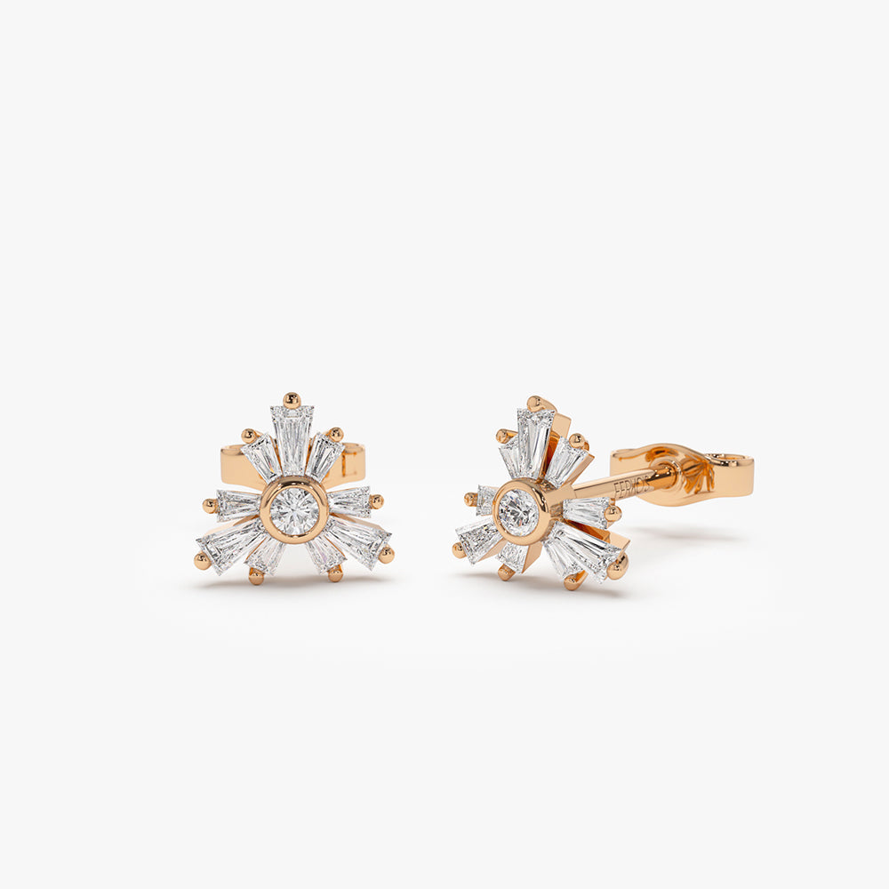 OBFJ2145 - 14k Triangle Shaped Tapered Baguette Diamond Stud 7