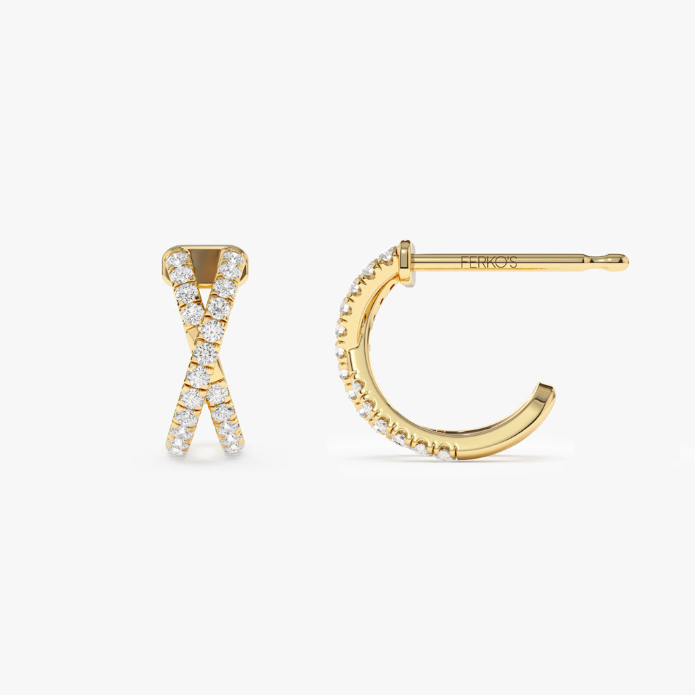 OBFJ2080 - 14k Solid Gold Criss Cross Pave Diamond Earrings 6