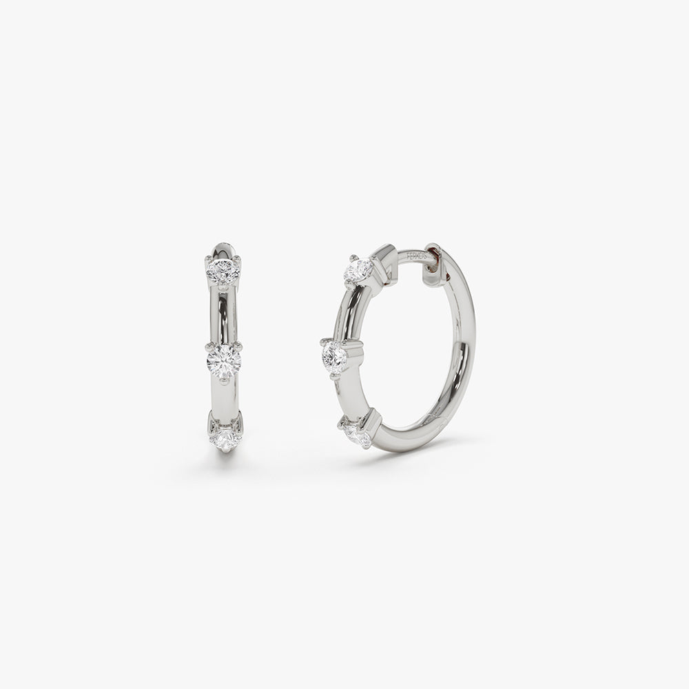 OBFJ2127 - 14k Prong Setting Diamond Hoop Earrings 8