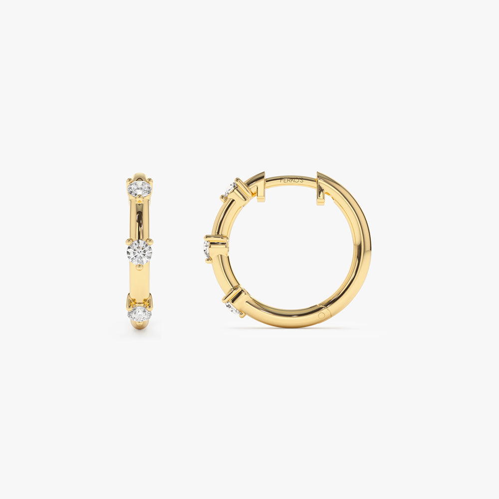 OBFJ2127 - 14k Prong Setting Diamond Hoop Earrings 9