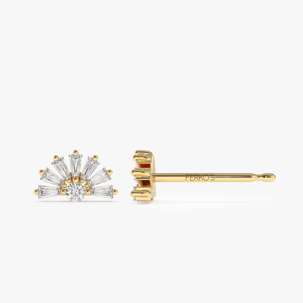 OBFJ2141 - 14k Half Round Tapered Baguette Diamond Studs 6