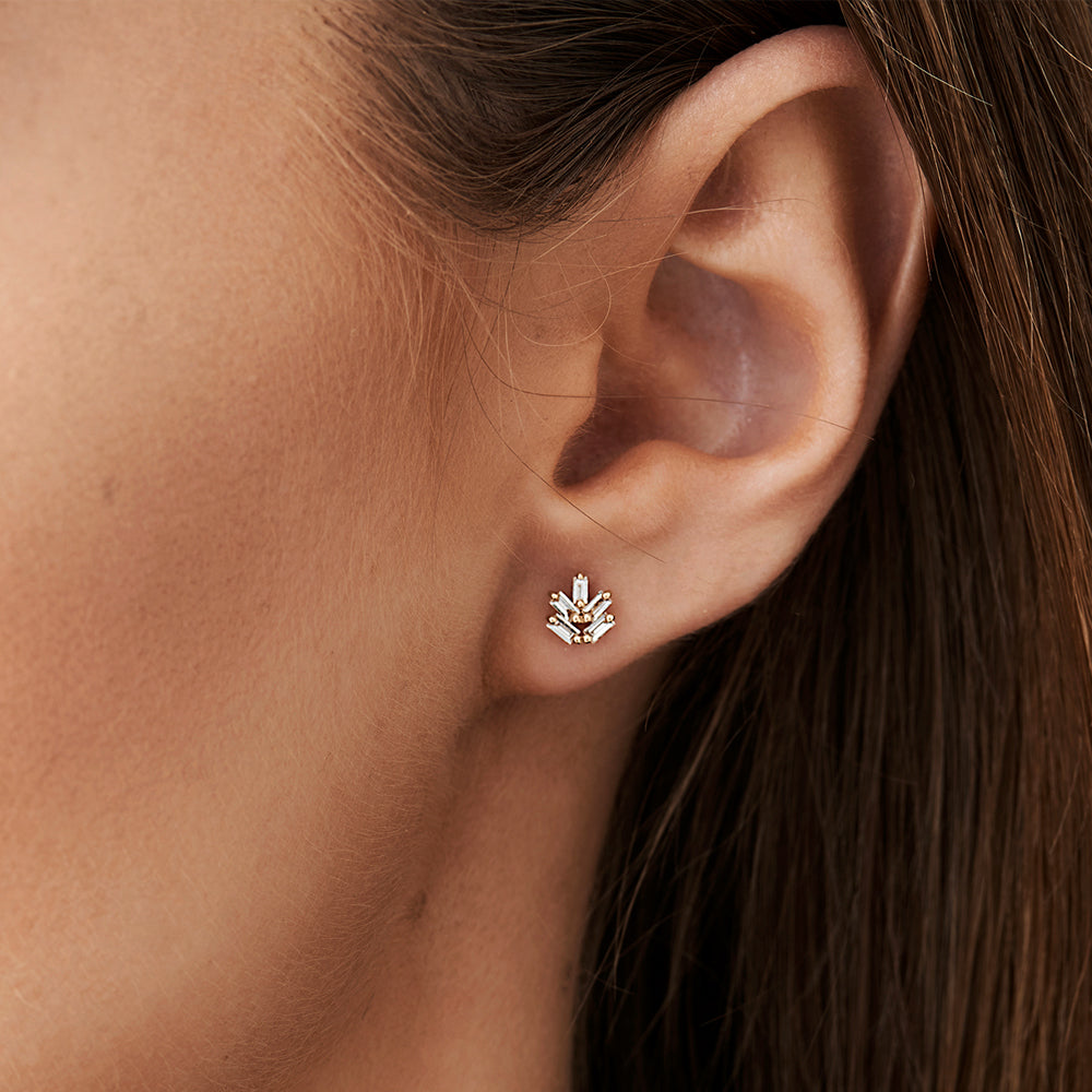 OBFJ2142 - 14k Dainty Minimal Baguette Diamond Studs 2