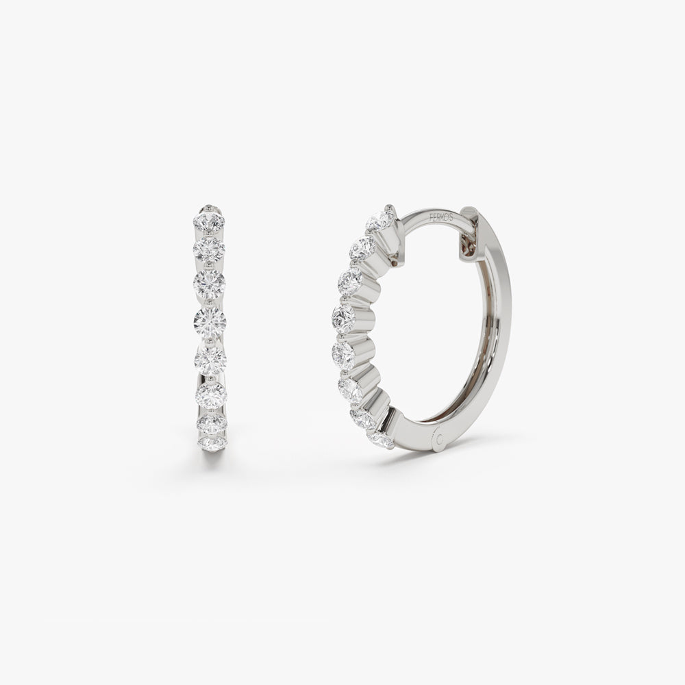 OBFJ2192 - 14k Solid Gold Shared Prong Diamond Hoop Earrings 6