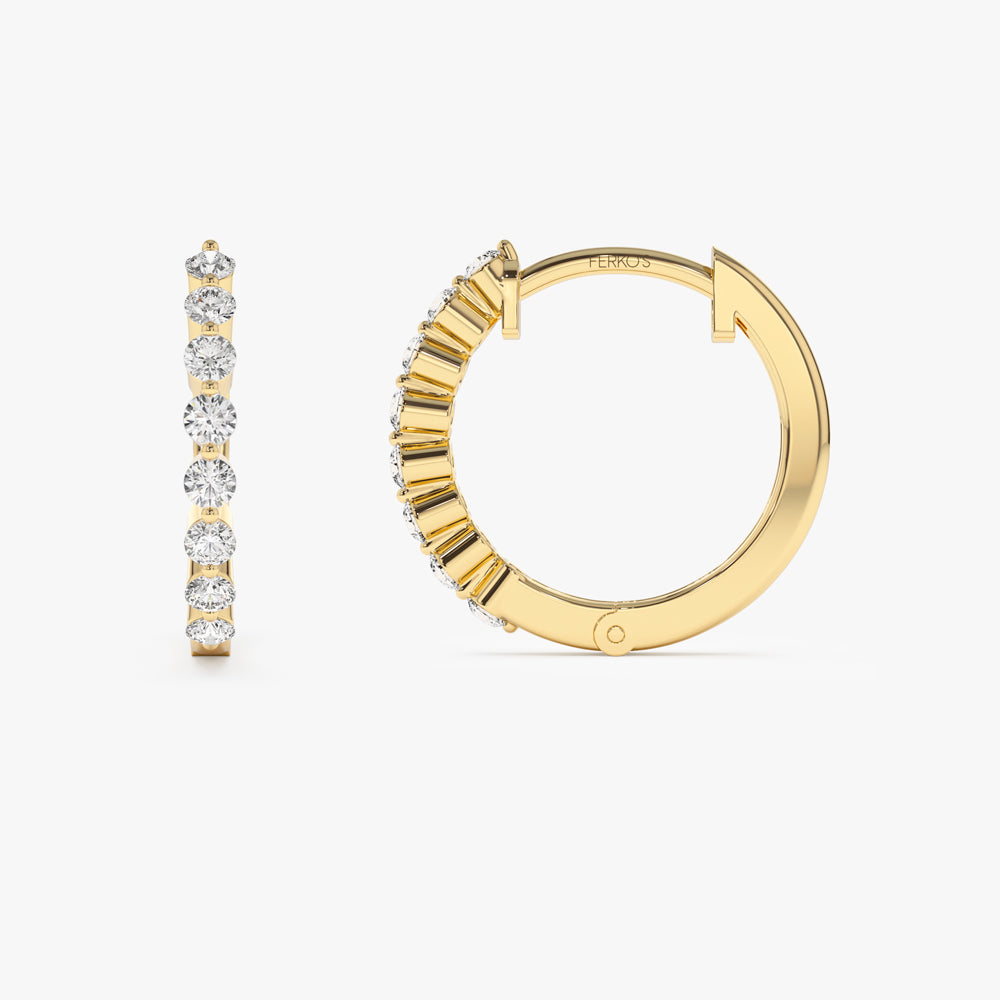 OBFJ2192 - 14k Solid Gold Shared Prong Diamond Hoop Earrings 7